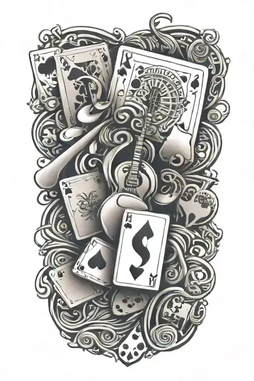 poker cards floating musical notes tattoo design idea
