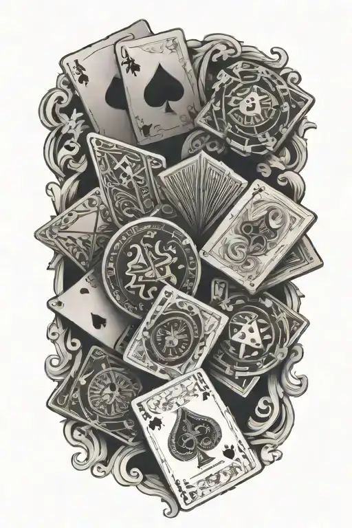 poker cards floating tattoo design idea