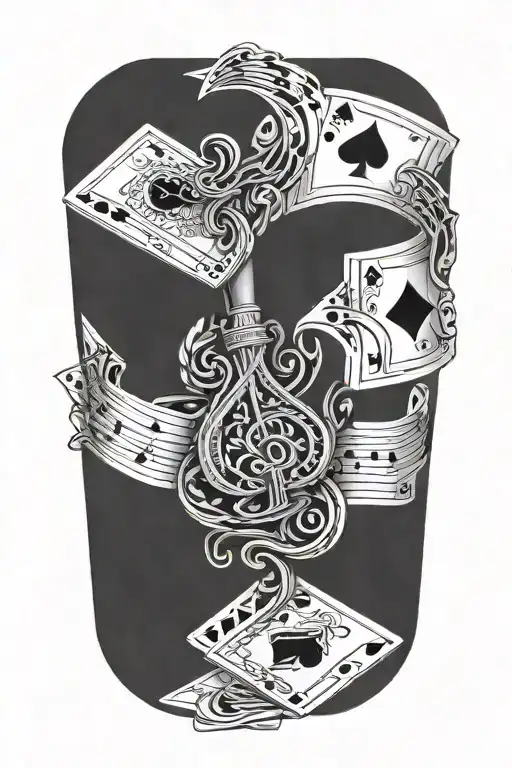 poker cards floating musical notes tattoo design idea