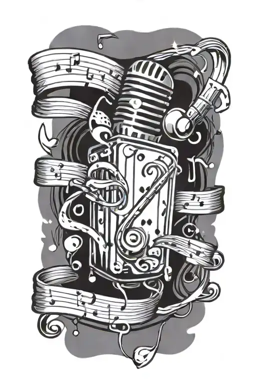 magic poker cards floating musical notes microphone tattoo design idea