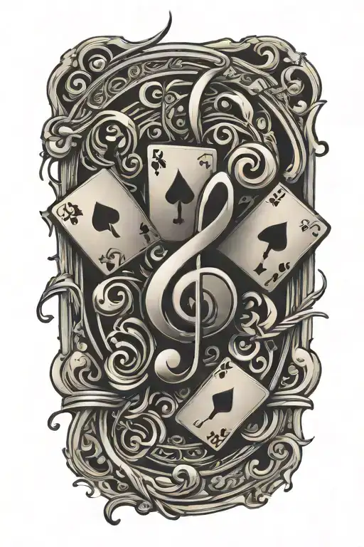 poker cards floating musical notes tattoo design idea