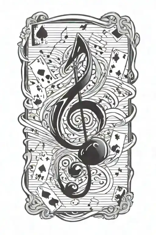magic poker cards floating musical notes tattoo design idea