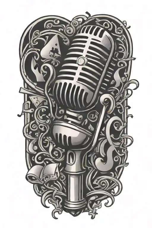 magic poker cards floating musical notes microphone tattoo design idea