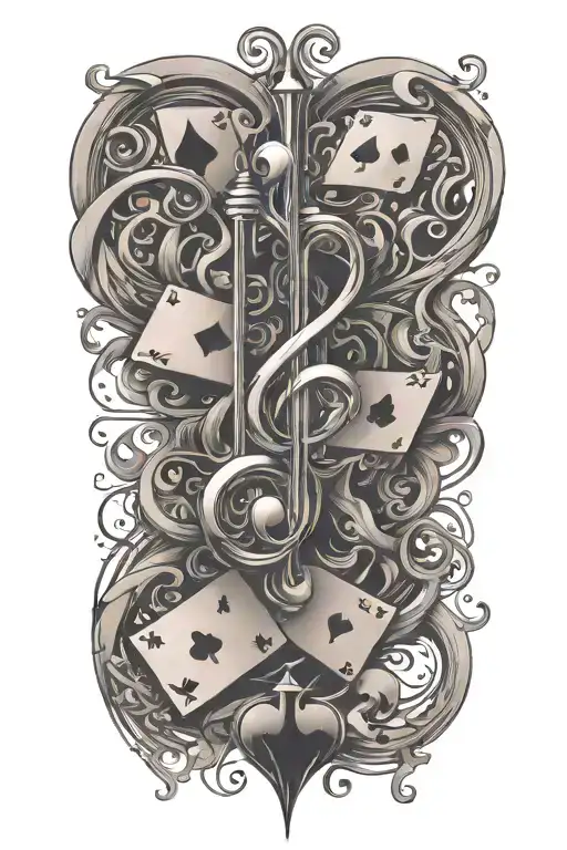 magic poker cards floating musical notes tattoo design idea