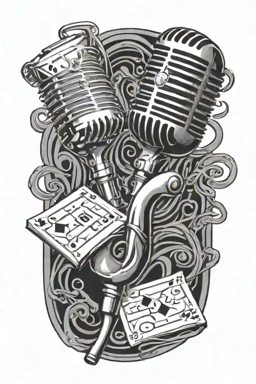 magic poker cards floating musical notes microphone tattoo design idea