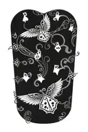 poker cards  floating musical notes angel wings  tattoo design idea