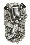 magic poker cards floating musical notes microphone tattoo design idea