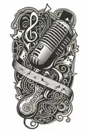magic poker cards floating musical notes microphone tattoo design idea