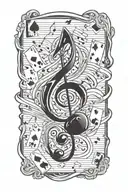 magic poker cards floating musical notes tattoo design idea