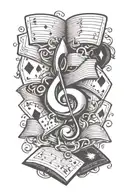 magic poker cards floating musical notes tattoo design idea