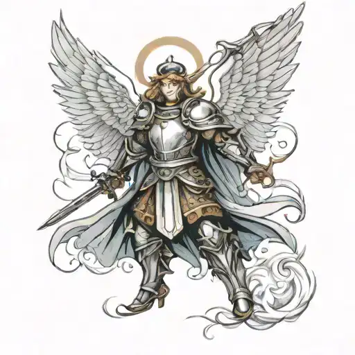 angel knight guardian angel tattoo design idea