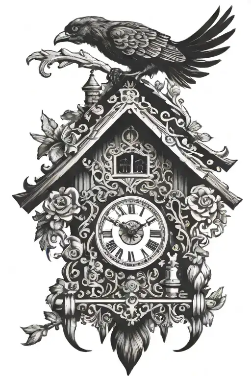cuckoo clock, marking 11:50 tattoo design idea
