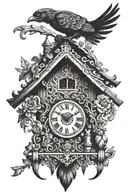 cuckoo clock, marking 11:50 tattoo design idea