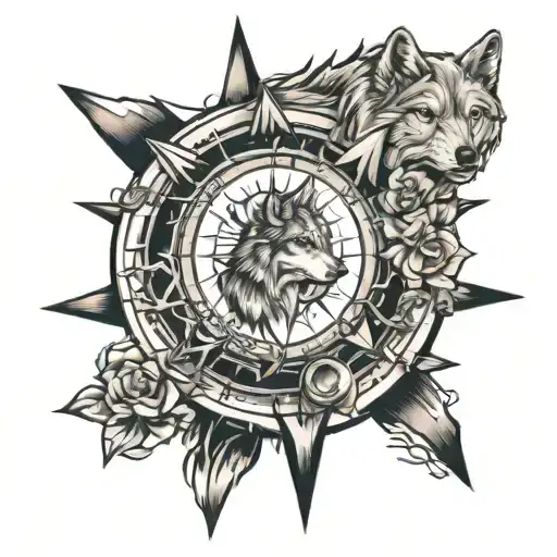 declare supreme miracle wolf compass tattoo design idea