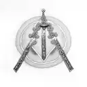 rosary with cursive names of family tattoo design idea