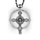 mexican style rosary beads necklace with names of family in cursive tattoo design idea