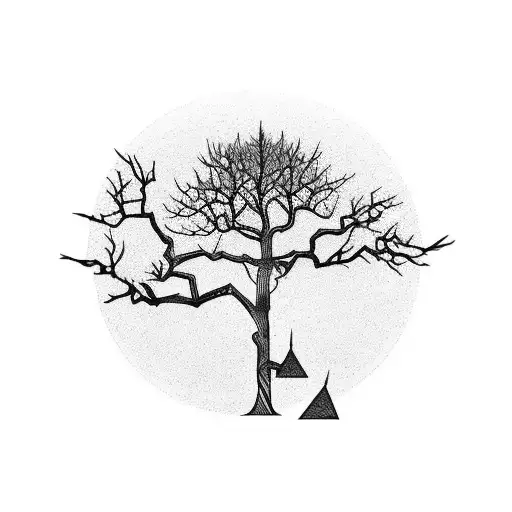 the grim reaper on a dead tree in front of a sunset tattoo design idea