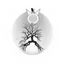 the grim reaper on a dead tree in front of a sunset tattoo design idea