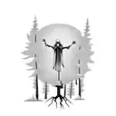 the grim reaper on a dead tree in front of a sunset tattoo design idea
