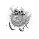 Cuervo con sol rojo detras tattoo design idea