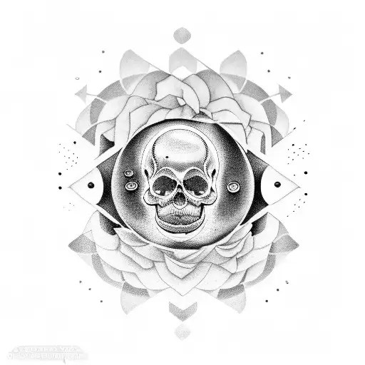 tattoo of amor fati and memento mori with texts, two dots converge into each other one is a black circle the other white tattoo design idea