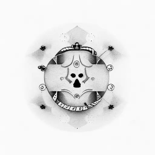 tattoo of amor fati and memento mori with texts, two dots converge into each other one is a black circle the other white tattoo design idea