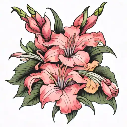 pink gladiolus flower with Samantha 08-13-1994 tattoo design idea