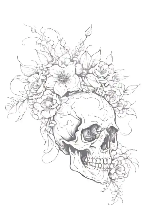 flowers and skull tattoo design idea