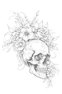 flowers and skull tattoo design idea