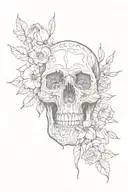 flowers and skull tattoo design idea