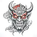 oni mask split demon tattoo design idea