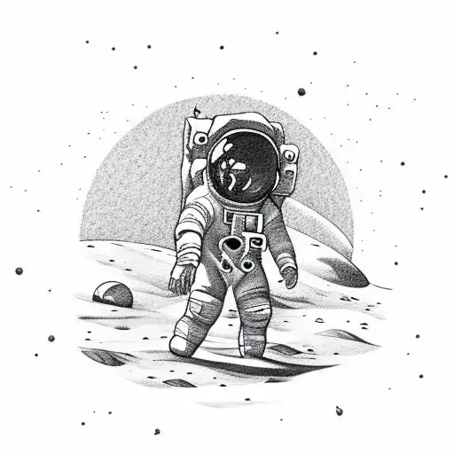 astronaut standing on the moon looking at the earthquake n the backround tattoo design idea