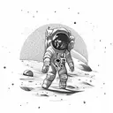 astronaut standing on the moon looking at the earthquake n the backround tattoo design idea