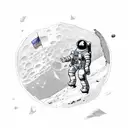 astronaut standing on the moon looking at the earthquake n the backround tattoo design idea