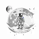 astronaut standing on the moon looking at the earthquake n the backround tattoo design idea