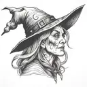 old witch with warts and a pointy nose wearing a hat   tattoo design idea