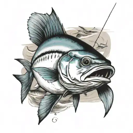 bluefish on lure at beach for neck tattoo design idea