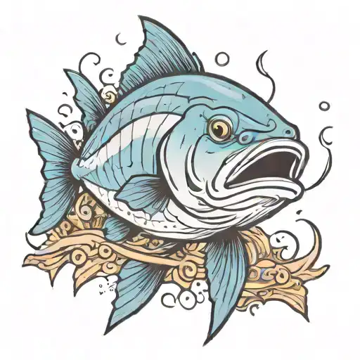 bluefish on lure at beach for neck tattoo design idea