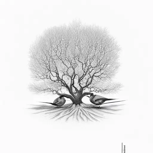 a thorned tree with a shrike bird in it  tattoo design idea