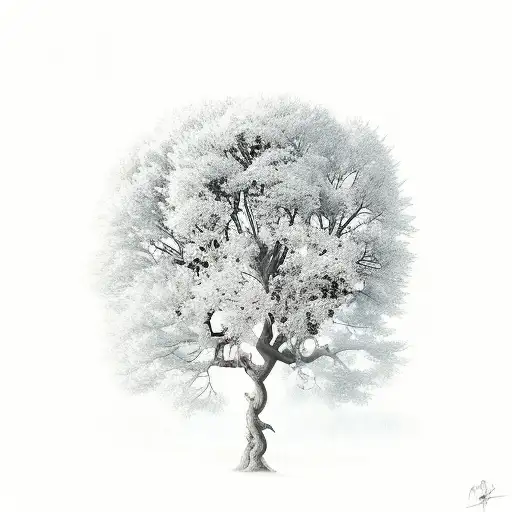 a thorned tree with a shrike  tattoo design idea