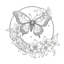 Moon with Butterfly and Flowers tattoo design idea