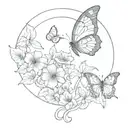 Moon with Butterfly and Flowers tattoo design idea