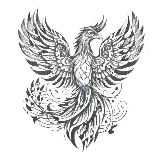 phoenix with outstretched wings tattoo design idea