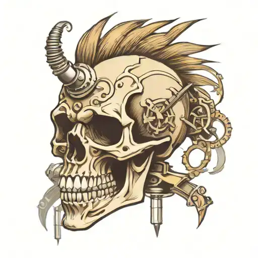 Steam Punk skull with Mohawk tattoo design idea