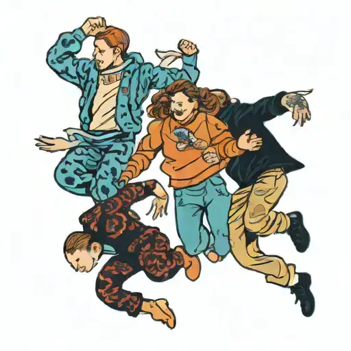four people in turtlenecks jumping  tattoo design idea