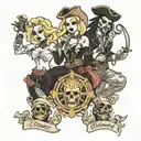 four people in pirate blondes spinning  tattoo design idea