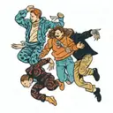 four people in turtlenecks jumping  tattoo design idea