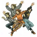 four people in turtlenecks jumping  tattoo design idea