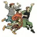 four people in turtlenecks jumping  tattoo design idea