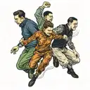 four people in turtlenecks jumping  tattoo design idea